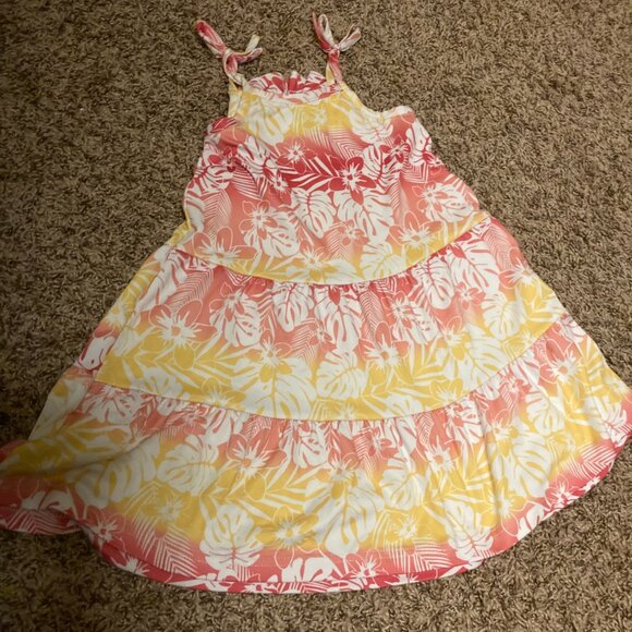 Tommy Bahama Tropical Print Sun Dress 3T Pink and Yellow Floral Print Ruffle Tie - Picture 3 of 3